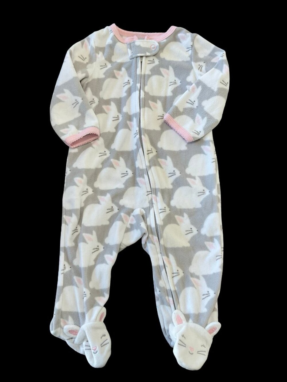 👣 5/$25 - Grey/White Fleece Bunny Print Sleeper